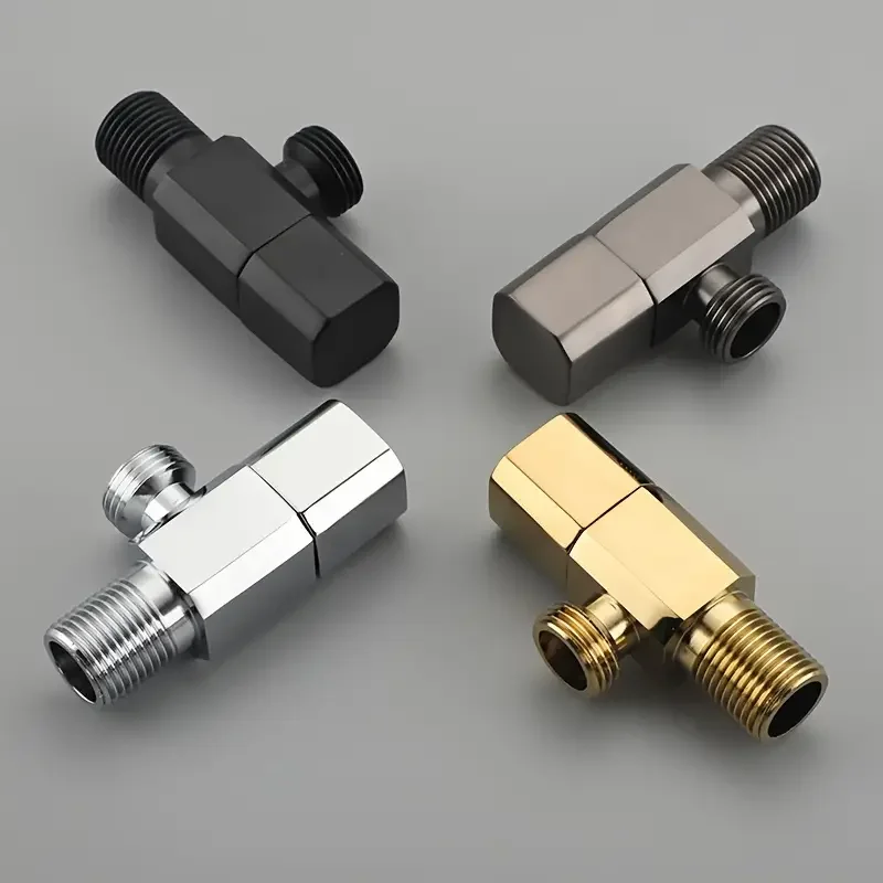 Mini Brass Tee Valve with Golden and Silver Finish - Universal European and American Threads, Ideal for Bathroom and Toilet