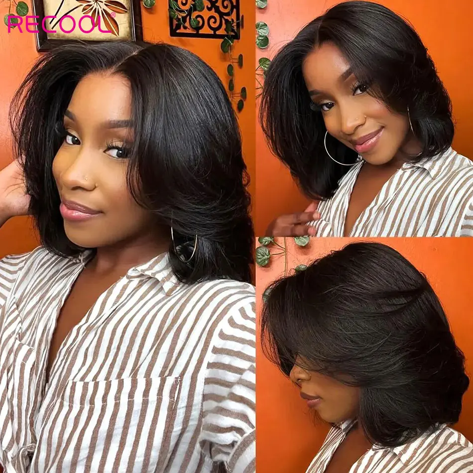 Recool Pre Plucked Handcraft Layered Cut 6&times;5 HD Lace Closure Wig Pre Bleached Wear&Go Glueless Short Bob Wig Human Hair