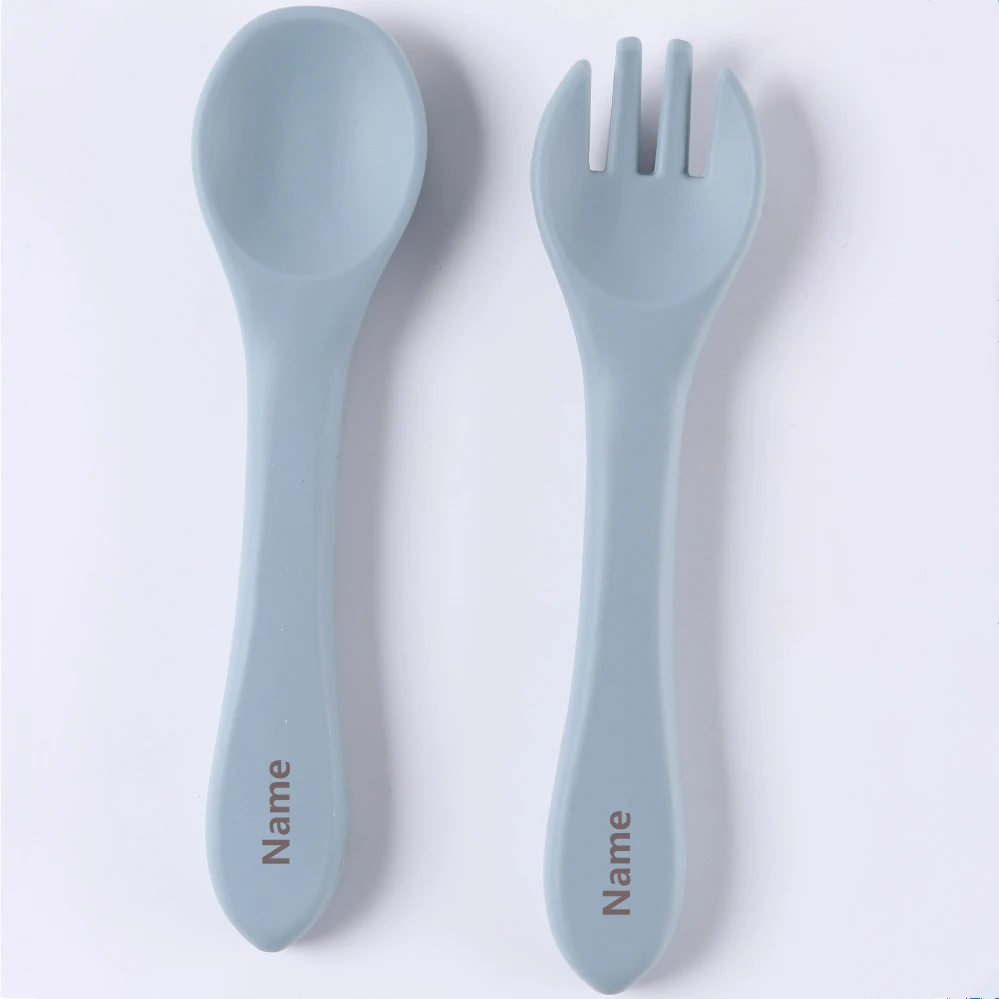 Baby Cutlery Set - Silicone Fork & Spoon with Free Name Printing - Children's Surprise Gift