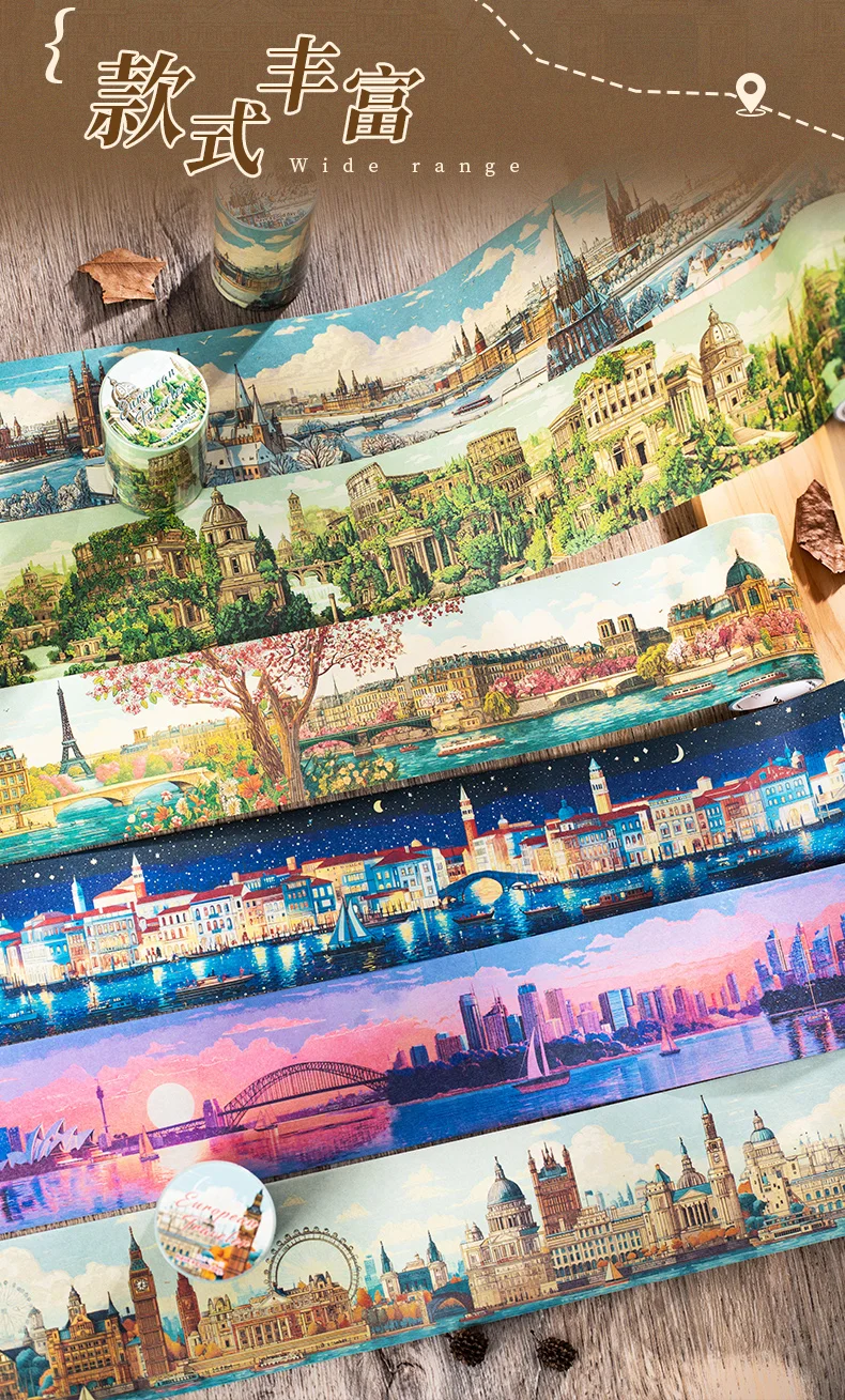 JIANQI 65mm * 2m Europäischen Reise PET Band Vintage Scrapbooking DIY Notebook Dekoration Basis Material Aufkleber – Detail 3