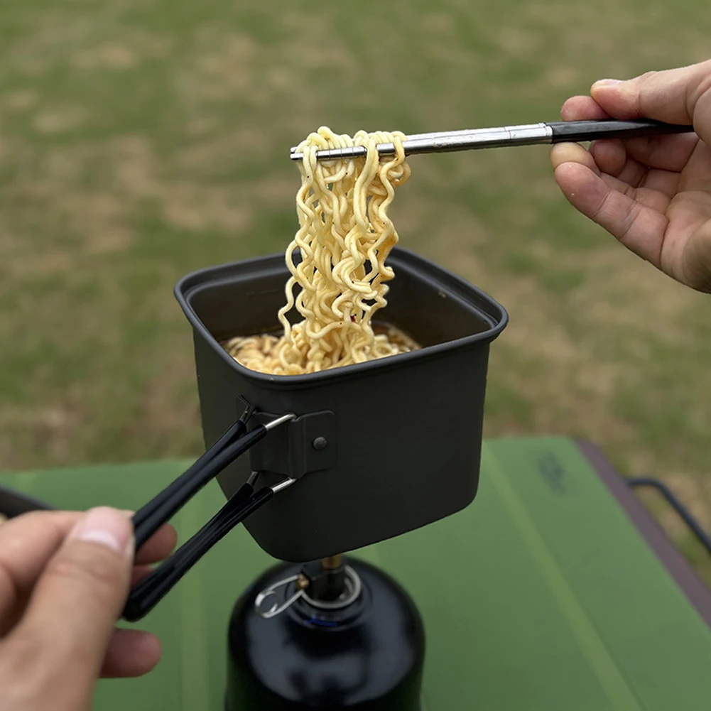 2 In 1 Outdoor Camping Square Pot with Storage Bag Folding Frying Pan Cooking Pot Lightweight Set for Outdoor Backpacking