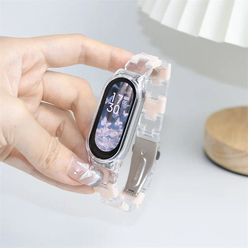 Color Collision Resin Watch Strap with Transparent Protective Cover Wristband