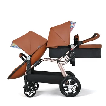 2025 New Twin baby strollers,Eggshel Double baby strollers,Luxury leather baby carriage,portable Folding Double Newborn Pram 1