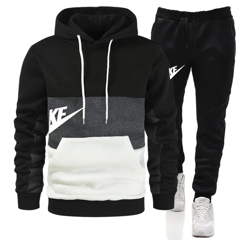 

New Fashion Men Tracksuits Hoodies Suit Autumn Winter Men Hooded Sweater and Sweatpants Two Piece Set Plus Size Men's Clothing