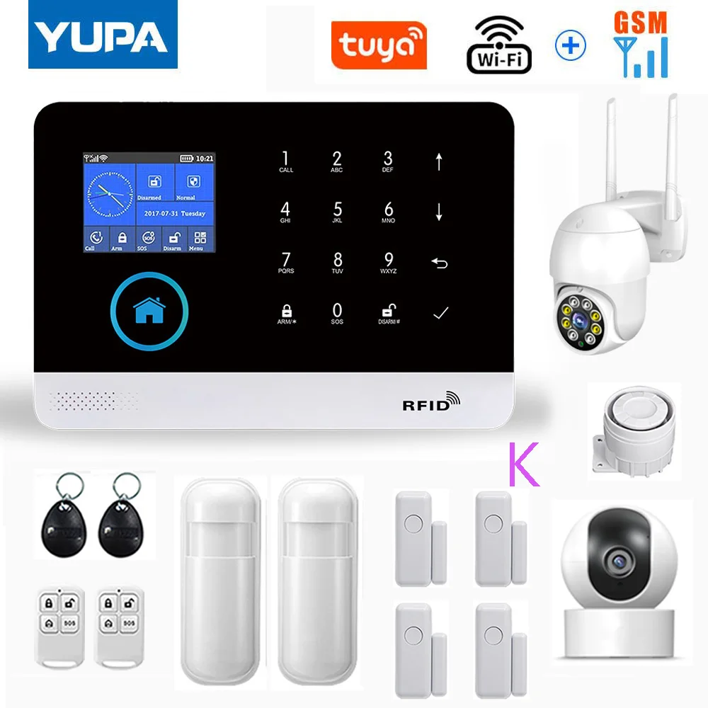 WIFI GSM Home Security Alarm System With Wireless Motion Sensor Detector Burglar Anti Theft TUYA APP Supports Alexa & Google ring alarm pad Alarms & Sensors