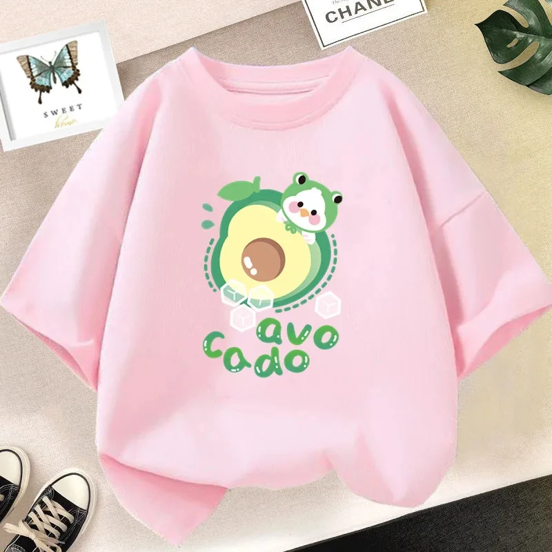 

Summer Cute Avocado, watermelon, lemon car printed Kawaii Little Girl T-shirt Kids Summer loose casual short sleeve Little girl