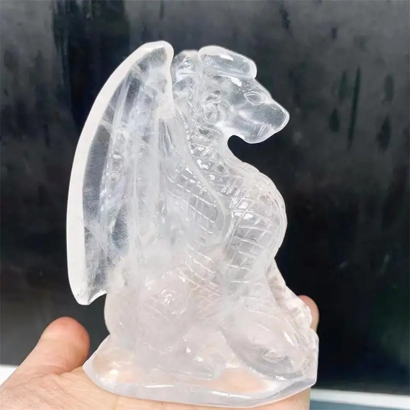 

10cm Natural Clear Quartz Dragon Crystal Carving Home Decoration Healing Powerful Animal Office Desktop Ornaments Gift 1pcs