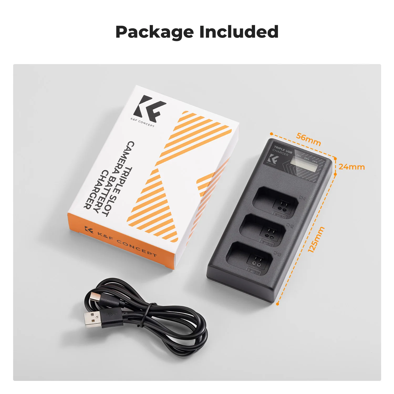 K&F Concept NP-FW50 LCD 디스플레이가 있는 트리플 충전기,  A6000/A6400/A7 시리즈 카메라용 3슬롯 USB 타입-C 고속 충전기