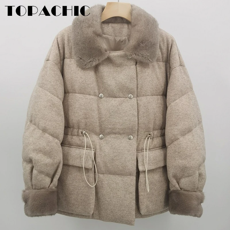 

11,26 TOPACHIC женская мягкая удобная куртка из белого гусиного пуха и шерсти