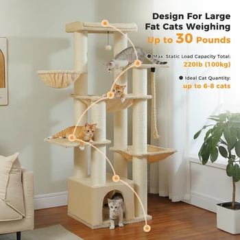 Large Cat Tree for Big Cats Robust Cat Tower with Several Levels Cat House Climbing Tree with Hammock 11 Sisal Posts Large Perch 3