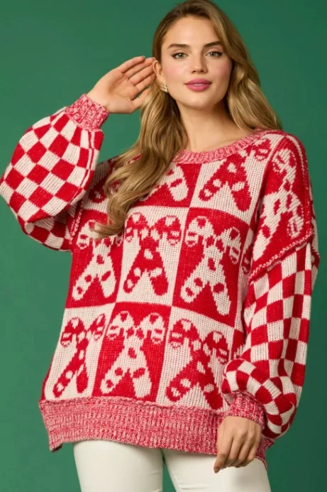 thumbnail image 1 of Suéter de punto suelto con cuello redondo y estampado navideño de nueva moda para otoño e invierno de Europa y Estados Unidos para mujer, 1 of 5