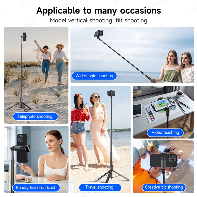 Treppiede a scomparsa automatico portatile da 70 pollici, bastone per selfie tutto in uno, supporto per telefono pieghevole con telecomando Bluetooth per iPhone_voghion.com