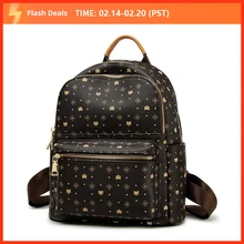 

FOXER Women Signature PVC Printing Fashion Backpack Ladies Travel Rucksack Female Retro Monogram Business Laptop Backpack