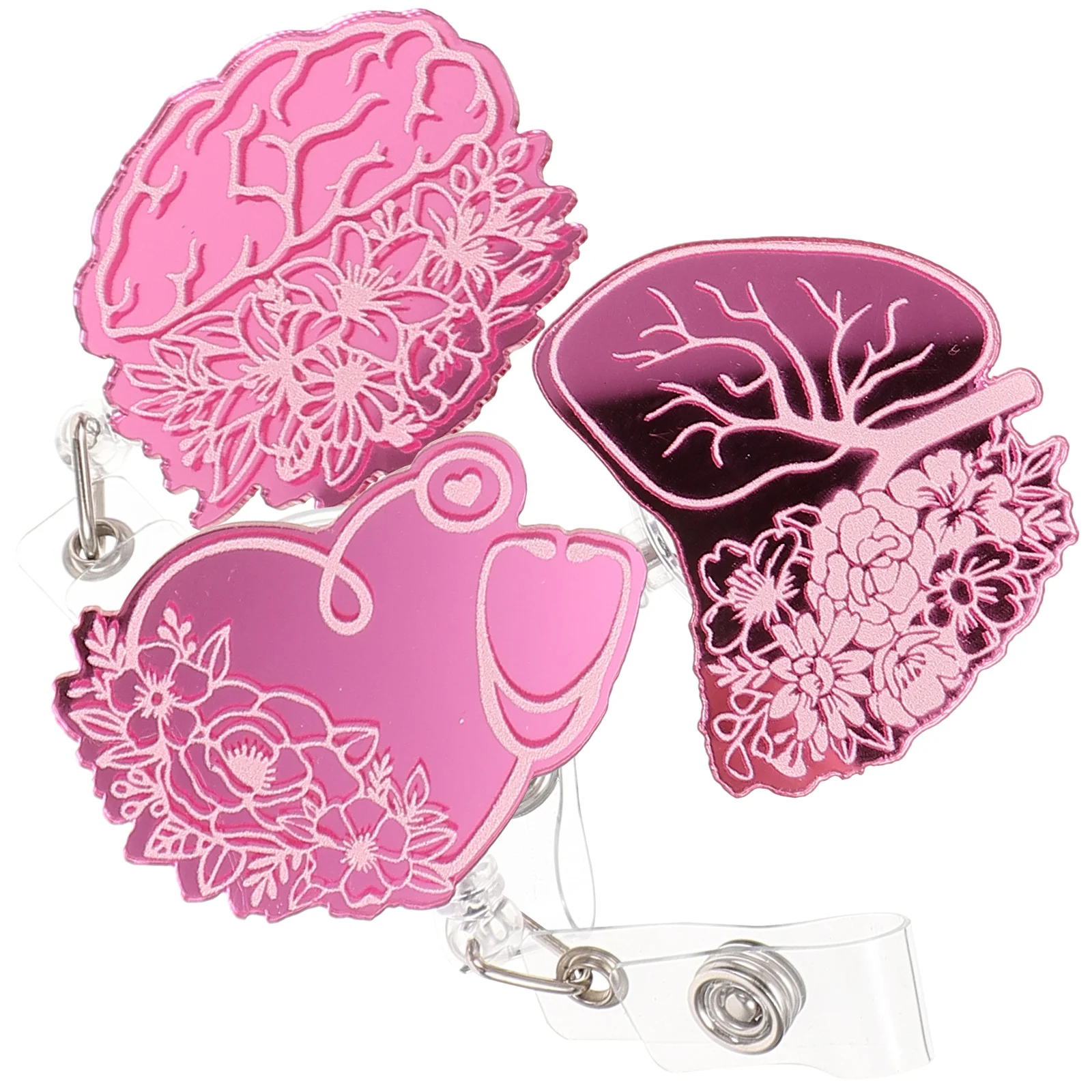 

3 Pcs Labels Doctor Nurse ID Badge Holder Clips Reel Gradient Retractable Pink Funny