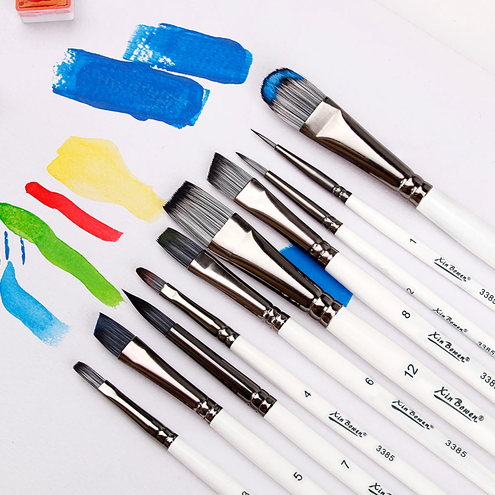아크릴 오일 수채화 페인팅 및 드로잉용 프리미엄 페인트 브러시 세트, 다목적 플랫 라운드 및 뾰족한 팁 브러시, 10 피스