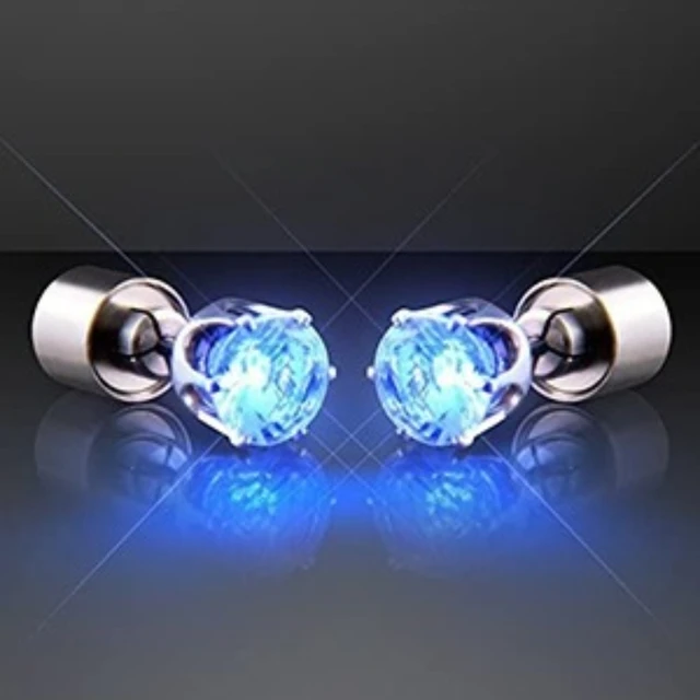 2PCS Colorful LED Luminous Studs Square Zircon Earrings Men Women Bar Rave Wedding Party Ear Stud Jewelry Glowing Earring 4