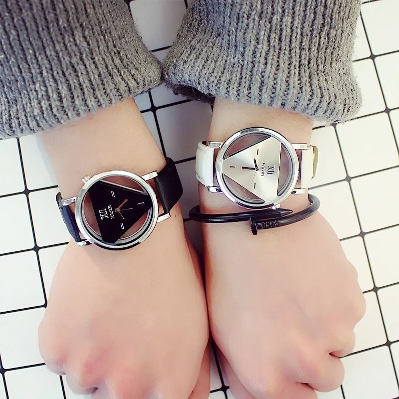 Elegant Triangular Dial Women's Quartz Leather Wristwatch