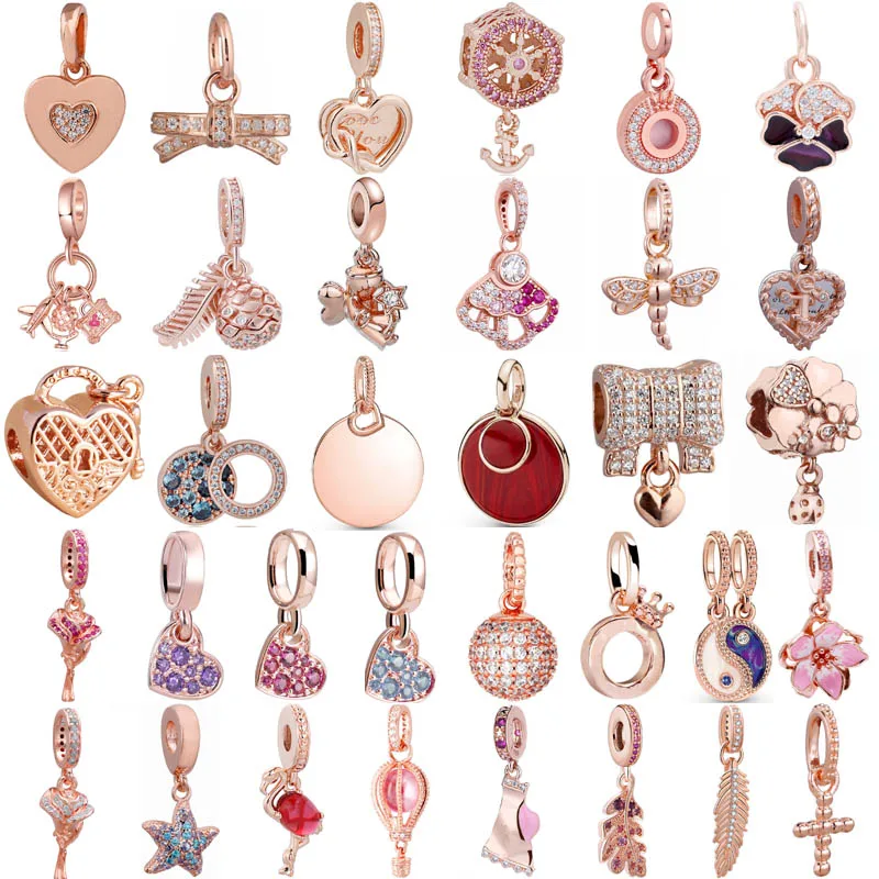 

Rose Heart & Bow Lock With Key Pvae Ball Airplane Globe Pendant 925 Sterling Silver Charm For Original Europe Bracelets Jewelry