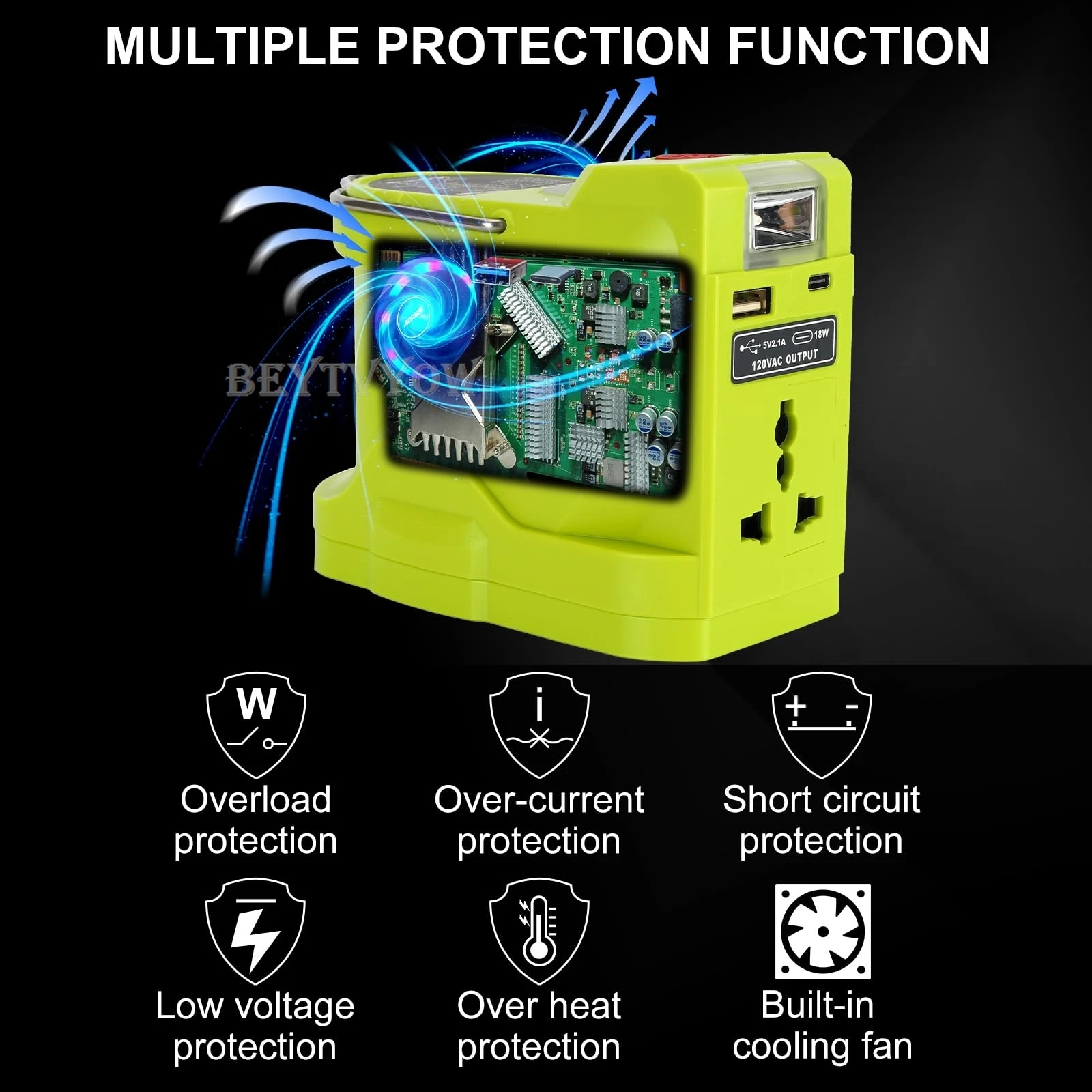 Power Inverter for Ryobi One 18V Battery 200W DC 18V to AC 110V/230V Modified Si