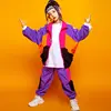 Boys Hip Hop Contrast Coat Girls Jazz Joggers Clothes Set Kids Street Dance Patchwork Jacket Sweatpants Child Costume Streetwear 3