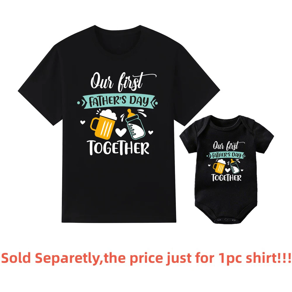 Father's Day Family Matching Shirts Our First Fathers Day Together T-Shirts Dad and Daughter Son Macthing Outfits Baby Rompers 2