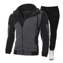 

2022Autumn and Winter Sports Suit Men's Color Matching Two-Piece Long-Sleeved Trousers Slim Fit Running Casual Hooded Sweater