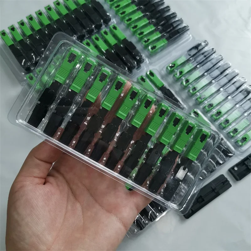 Embedded SC APC Fiber Optic Fast Connector, FTTH Single Mode Fiber Optic, Quick Connector Green Adapter, Field Assembly ftth sc upc fiber fast connector for drop cable sm quick cold assembly field optic connector free shipping 100pcs 0 3 db