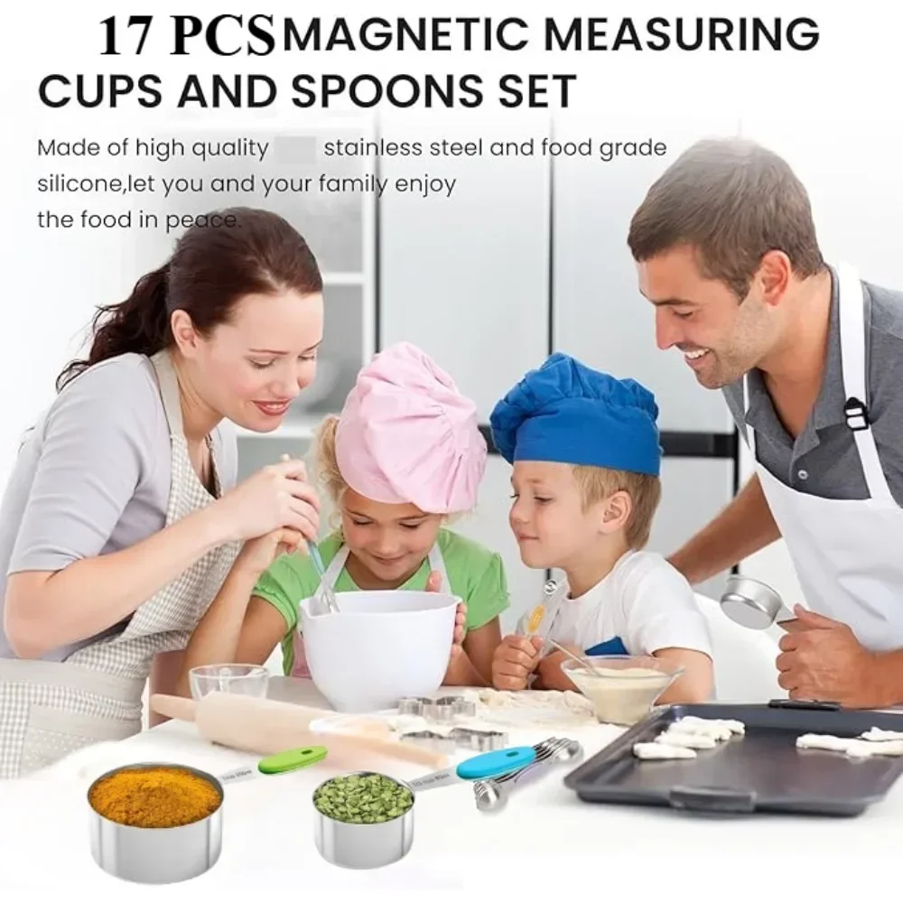 Stainless Steel Measuring Cup Magnetic Spoon Set Multifunction for Seasoning Flour Baking Cake Ideal Gift Kitchen Tools 17pcs kitchen measuring spoons measuring spoon set electronic measuring spoon measuring cup and spoon set