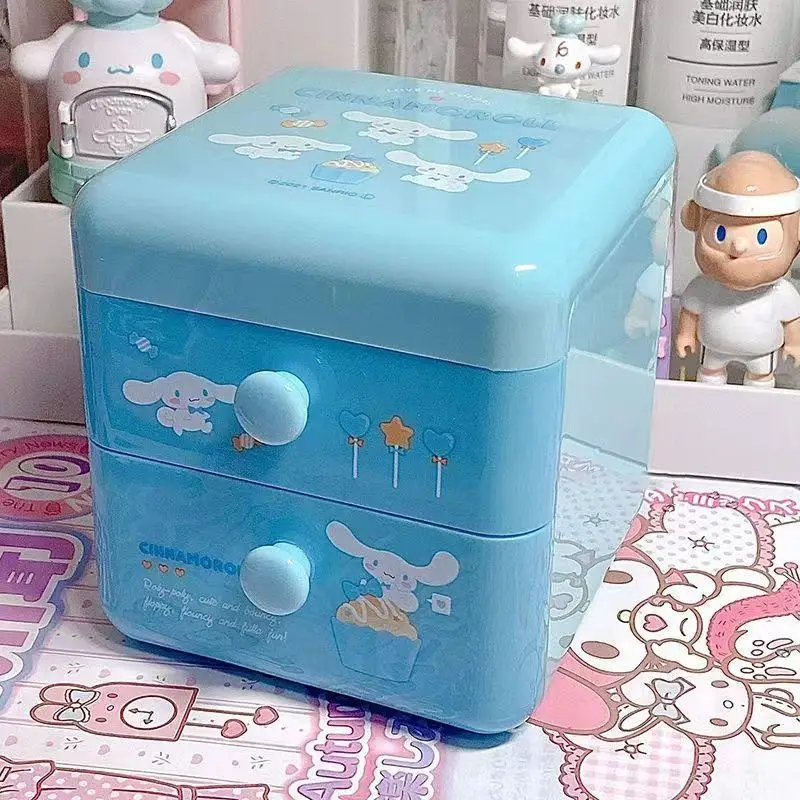 

Kawaii Sanrio Cinnamoroll Kuromi My Melody Drawer Box Cute Anime Desktop Cosmetic Storage Ins Clutter Box Girl Type Double Layer