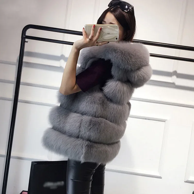 Female Sleeveless Faux Fur Vest Winter Casual Outerwear Solid Fake Fox Fur Hooded Overcoats For Lady 2024 Fashion Fur Vest Femme