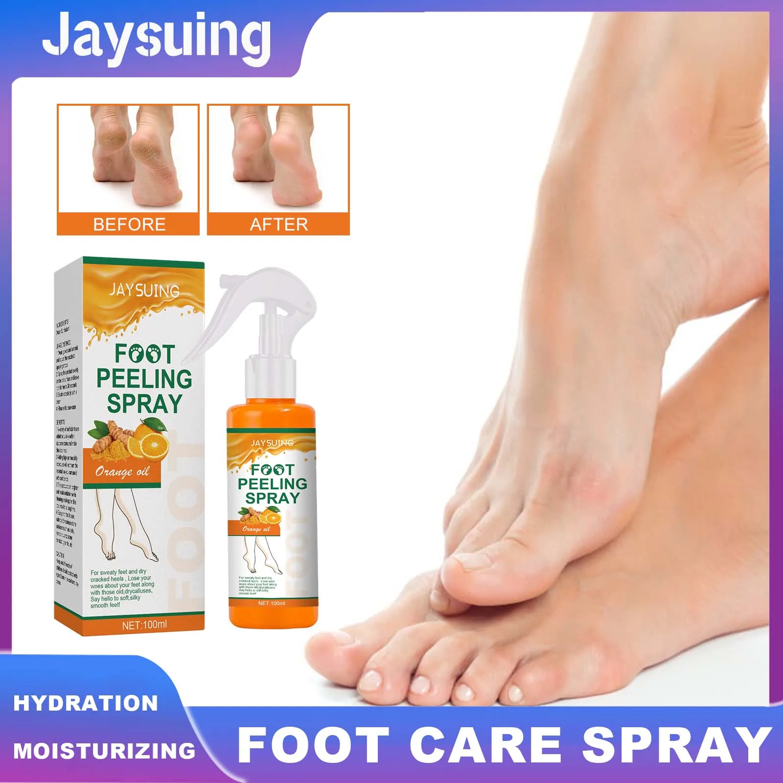 Jaysuing Exfoliating Foot Treatment Spray Remove Dead Skin Care Repair Skin Cracks Replenish Moisture Moisturize Soften Footcare