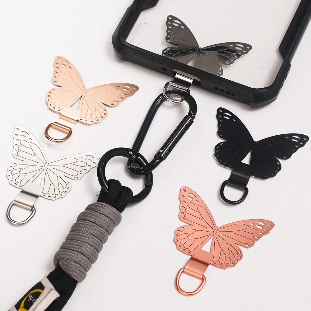 5/1pcs Universal Butterfly Metal Phone Lanyard Card Patch Anti-lost Cellphone Strap Hang Cord Tabs for IPhone 15 Samsung Xiaomi
