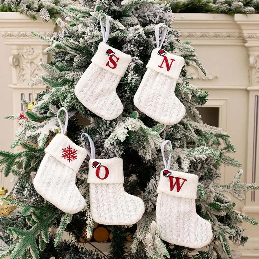 

Mini Cute Christmas Socks Red Snowflake Alphabet Letters Christmas Knitting Stocking Christmas Tree Decoration For Home Xma R9J1