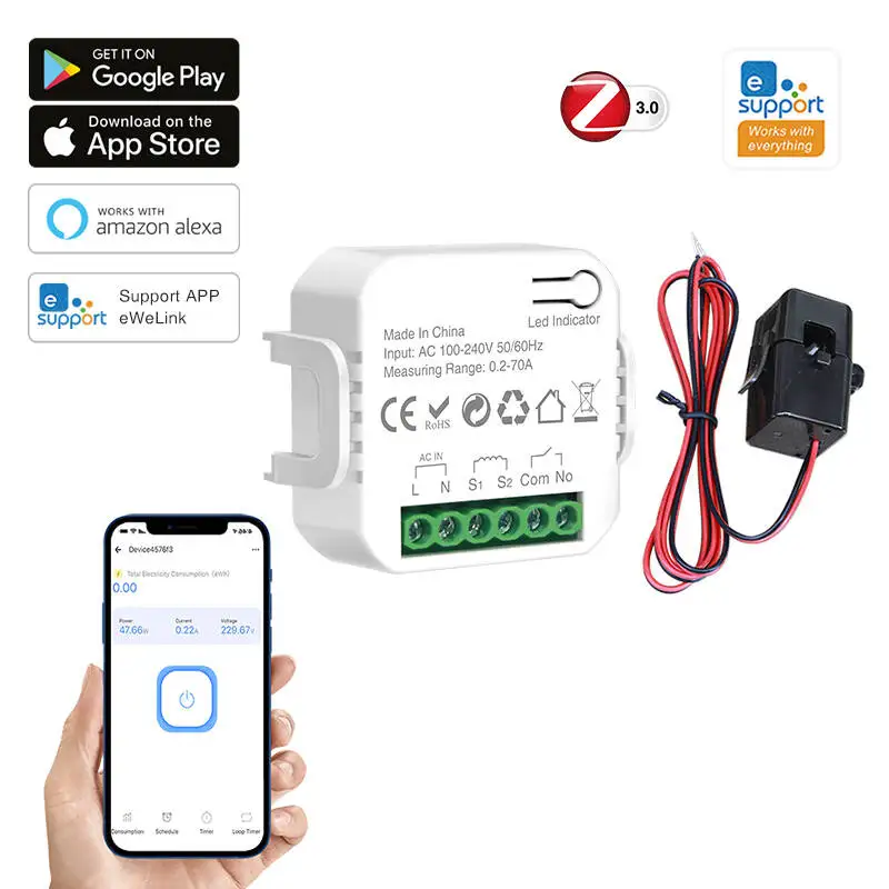 Monitor de energia WiFi inteligente EWeLink – suporta 1 CT, permite monitoramento remoto e segurança aprimorada, ideal para sistemas de energia solar.