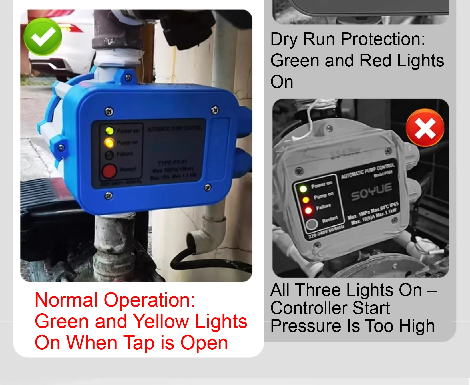 PS02 Automatic Start Stop Booster Water Pump Pressure Switch Controller G1 G2 1-