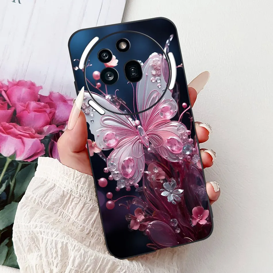 Elegant Butterfly Cat Printed Black Silicone Soft Phone Case