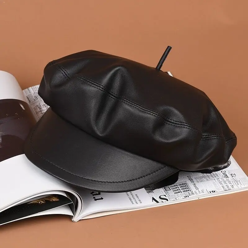 Genuine Leather Soft Hat Autumn Winter Women Beret Stylish Fashion Outdoors Sport Keep Warm Hat Baseball Cap Pumpkin