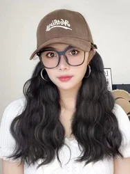 ALXNAN HAIR Synthetic Hat Wig Women's Long Hair Full Head Set Fashion Autumn/Winter Lamb Hair Baseball Hat WavyHair Wig Hat