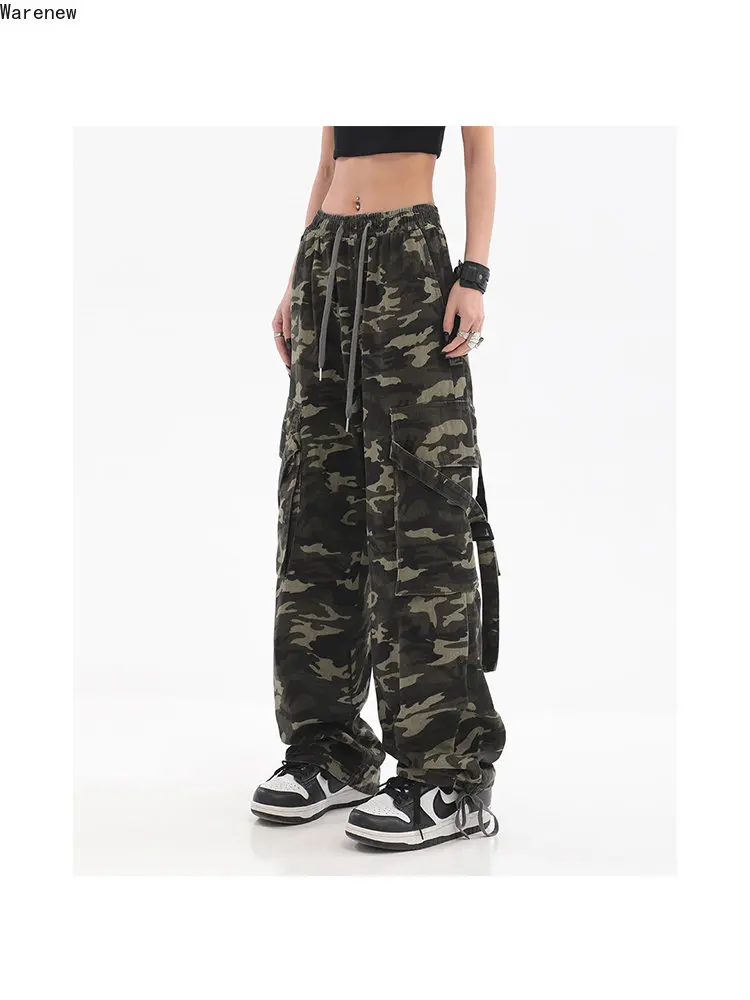 

Women's Streetwear Camouflage Jeans High Waist Straight Cargo Pants Fashion Baggy Pants Y2k Casual Wide Leg Denim Trousers