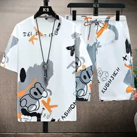 Ice Silk Short Sleeve Set Men's Spring Summer New Korean Loose Large Size Fashion Casual Top Trendy Polyester Fiber T-Shirt