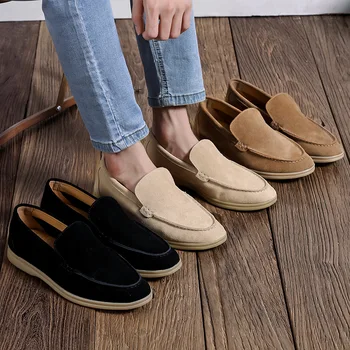 Scarpe casual da uomo Pelle scamosciata di mucca Vera pelle da uomo Mocassini classici stile britannico Mocassini Scarpe da guida comode e leggere da uomo 1