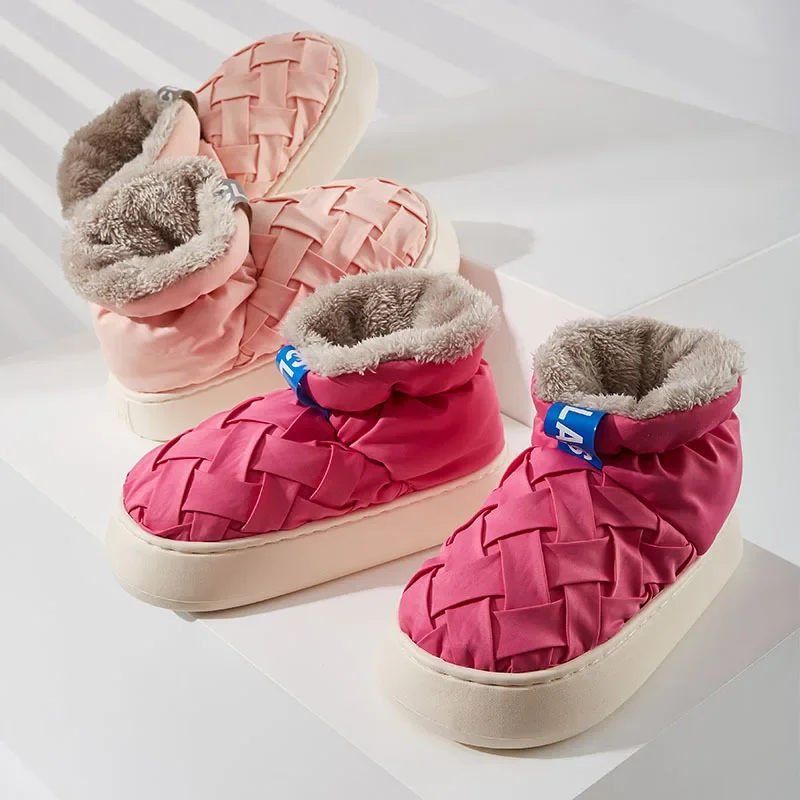 Plain Edition Wind Rainproof Cloth Plush Simple Couples Men and Women Wear Solid Color High-Top Cotton Shoes Indoor and Outdoor