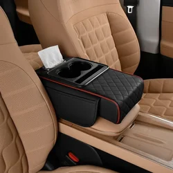 Deluxe Car Armrest Cushion with Storage and Memory Foam Support (Black Red)
