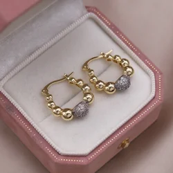 Elegant Two - Tone Zircon Ball Earrings - Chic Korean Fashion Jewelry (Champagne gold)