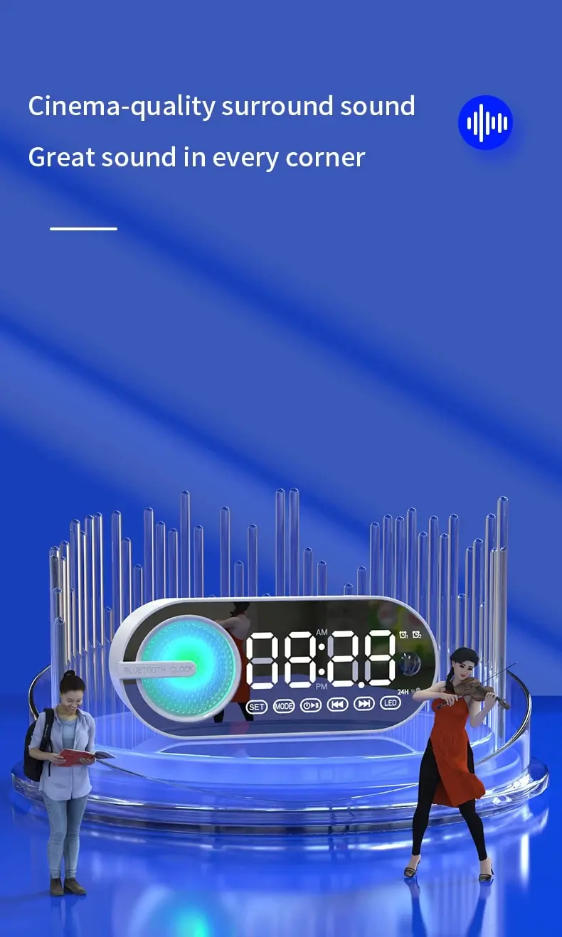 Wireless Bluetooth Speaker With Mirror Led Digital Alarm Clock_voghion.com