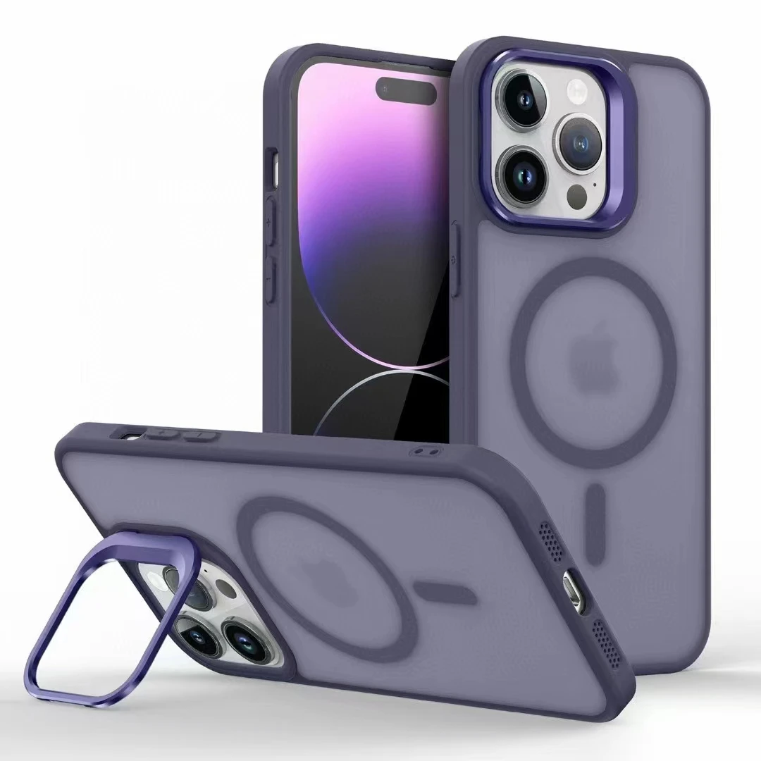 Metal Camera Kickstand with Magsafe-Compatible Wireless Charging and Matte Shockproof Cover