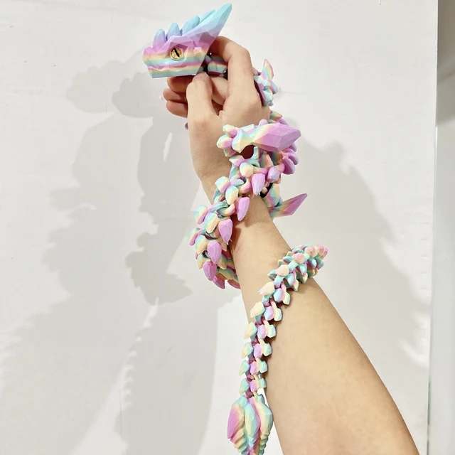 3D Printed Horned Dragon Figurine Ornament Luminous Dragon Full Body Joints Movable Simulated Animal Model Desktop Craft Decor