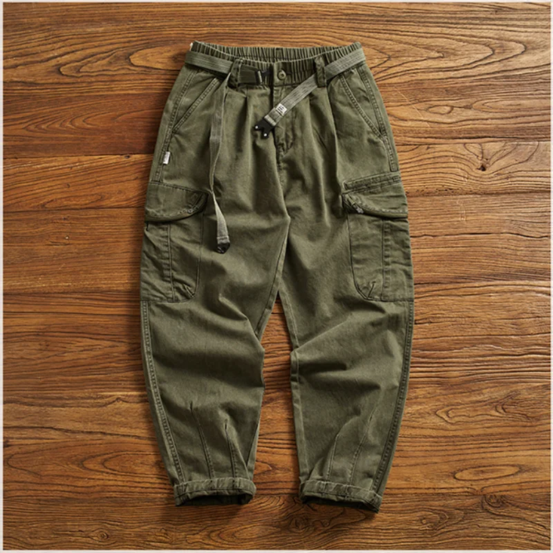 Casual Pants Heavy cotton conical cargo pants men's loose casual pants chunky trend American classic pocket woven