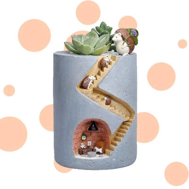 

Rabbit Hedgehog Animal Flowerpot Creative Planter Resin Flower Succulents Plants Pots Decorative Figurines Garden Tabletop Decor