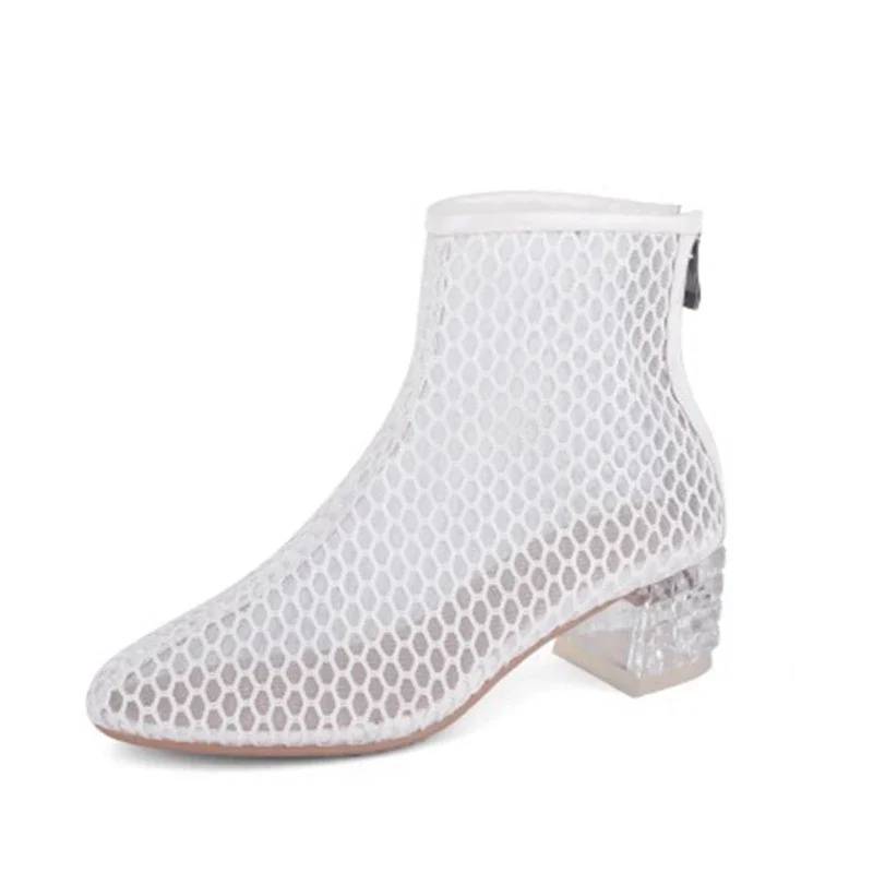 

Women shoes New spring summer mesh boots with zip closure ankle boots crystal heels Comfortable breathable big size 34-50 SJ-2